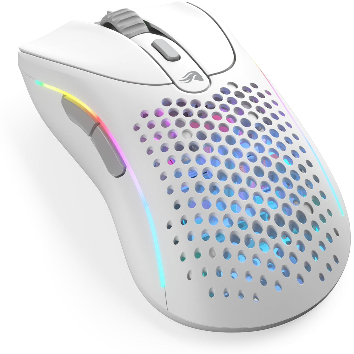 GLORIOUS Model D 2 Wireless top view emphasizes ergonomic comfort for long gaming sessions.