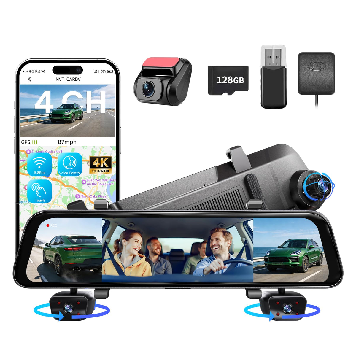 Gloryes 4K mirror dash cam front camera captures clear highway footage
