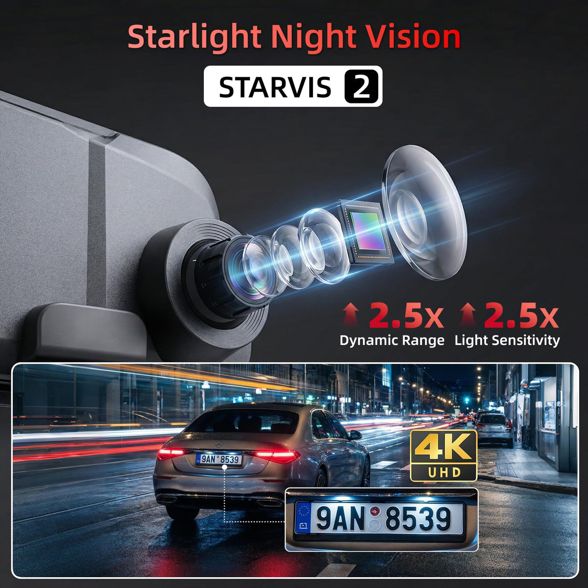 Gloryes rear camera records license plates clearly at night