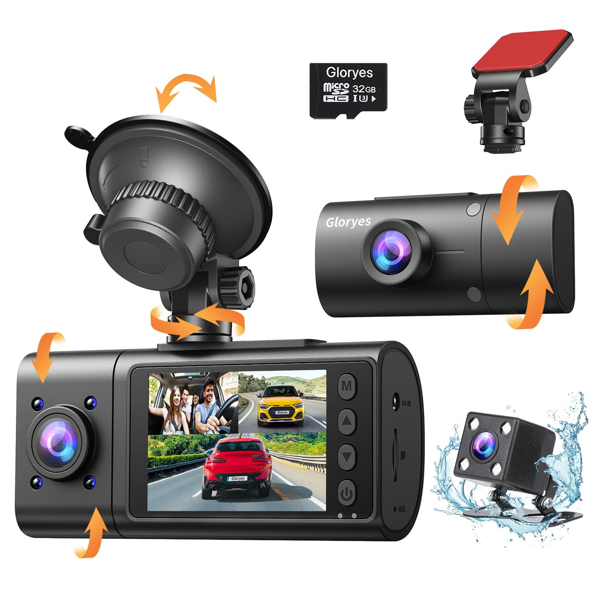 Gloryes Dash Cam front view delivers crisp 2.5K road footage.