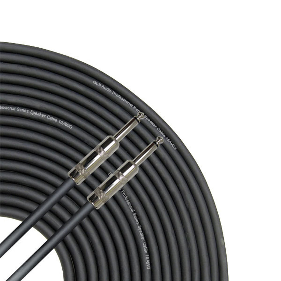 GLS Audio front view of 50ft speaker cable showing length and connectors, reliable performance