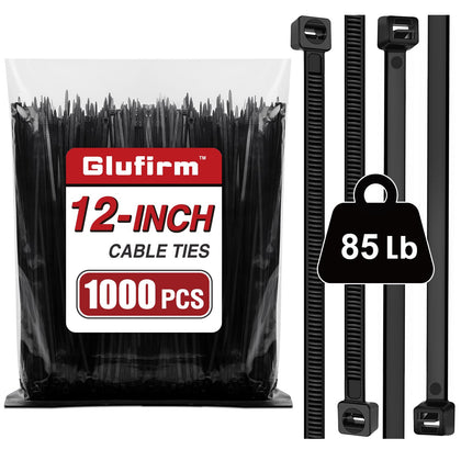 Glufirm front packaging showing 1000 12-inch ties and durable supply benefit