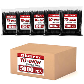 Glufirm Zip Ties 10-inch black bulk pack for quick cable organization.