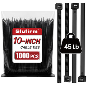 Glufirm zip ties 10 inch in 1000-pack packaging for quick, large-scale projects.