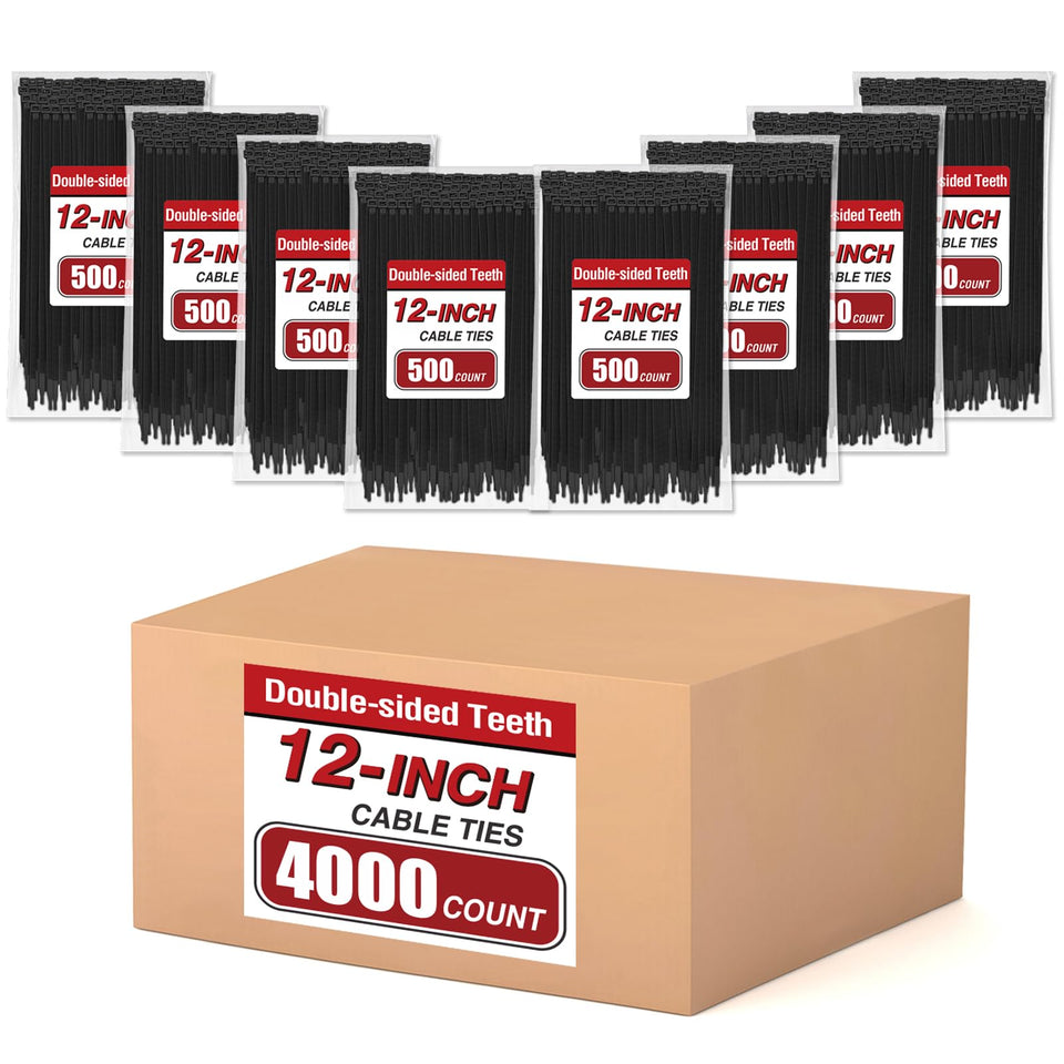 Glufirm Zip Ties 12-inch 4000-pack for heavy-duty organization