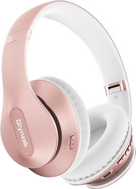 Glynzak front view rose gold headphones showcasing style and portability benefit
