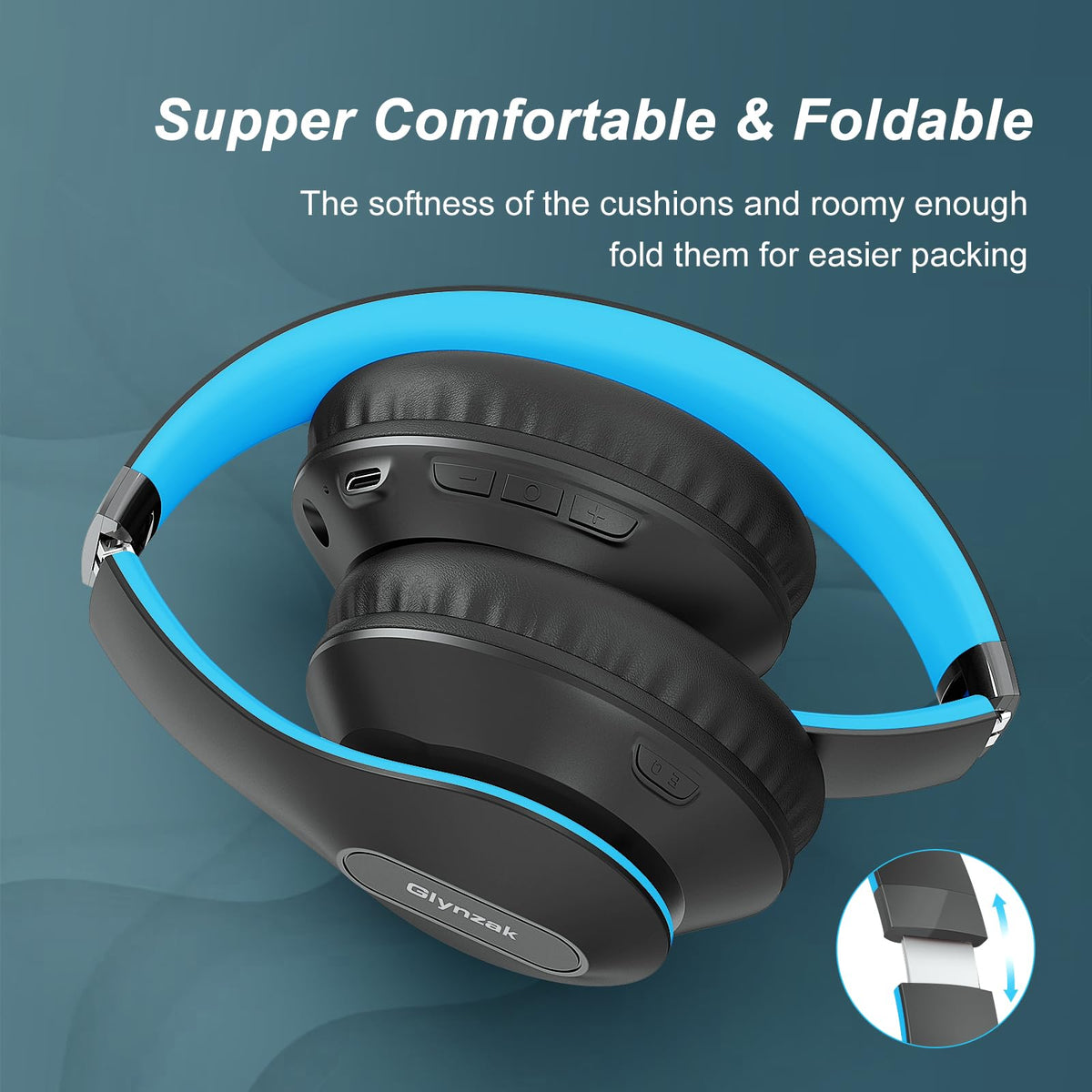 Glynzak headband adjustment detail showing secure fit for various heads