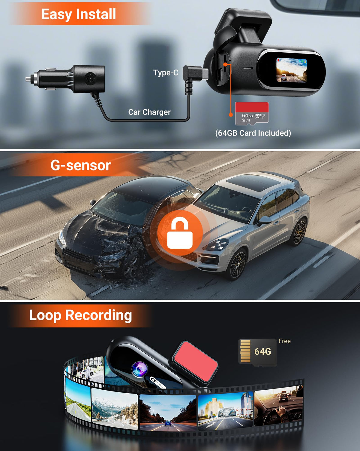 GMAIPOP parked car scene with hardwire kit for 24-hour monitoring benefit