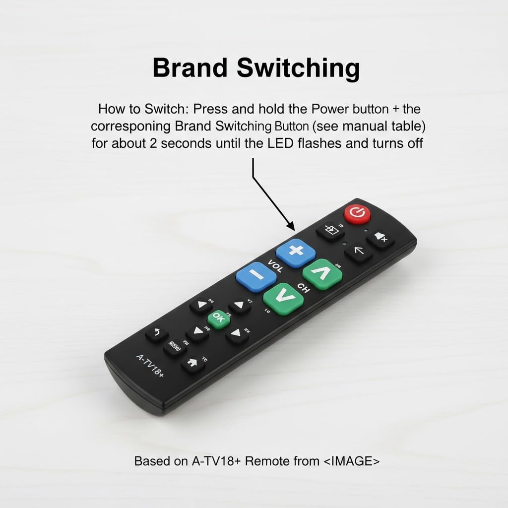 Gmatrix Big Button remote designed for easy, comfortable use by seniors.