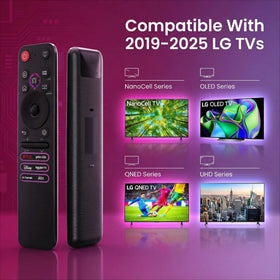 Gmatrix LG remote with voice and pointer side view for couch use.