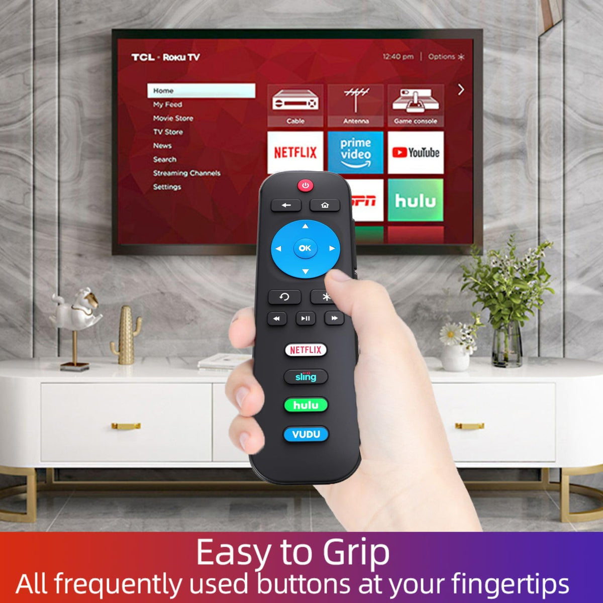 Gmatrix remote Roku TV battery compartment ready for two AAA batteries