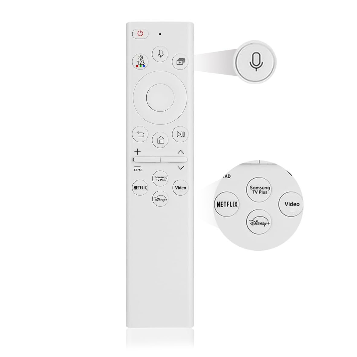 Gmatrix Samsung Frame remote with voice control enhances TV navigation and content search.
