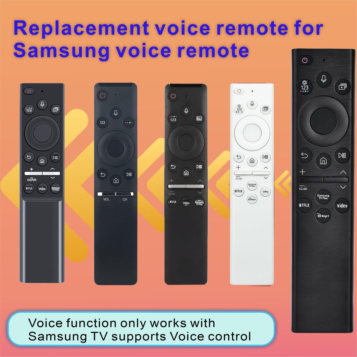 Gmatrix Samsung remote voice-control button close-up for precise searches.