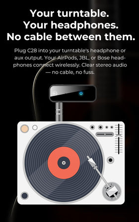 GMCELL C28 compatibility with AirPods and Bluetooth headphones for wireless listening.