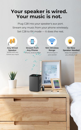 GMCELL C28 reliable 10-meter range for stable home audio streaming.