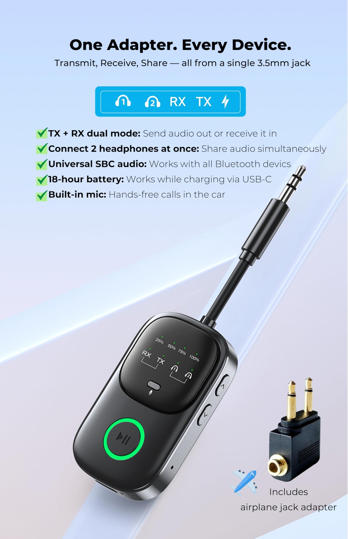 GMCELL TX mode dual headphones sharing for simultaneous listening