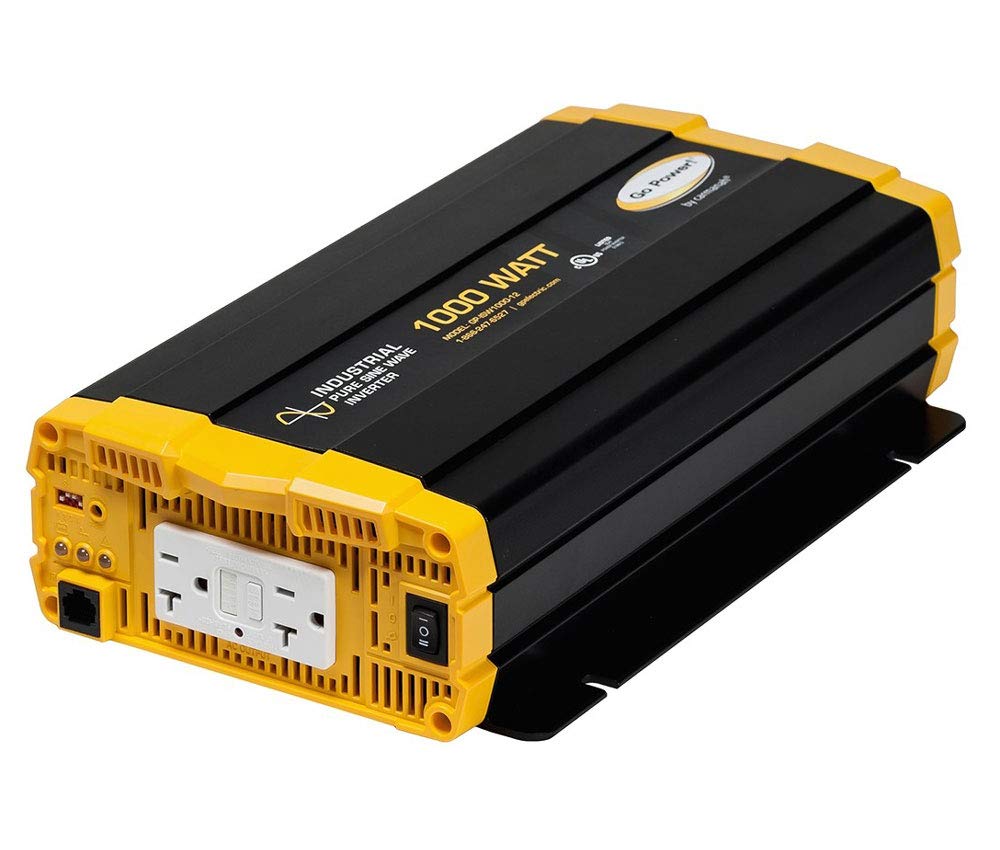 Go Power 1500W inverter front view with compact low-profile design for on-the-go power