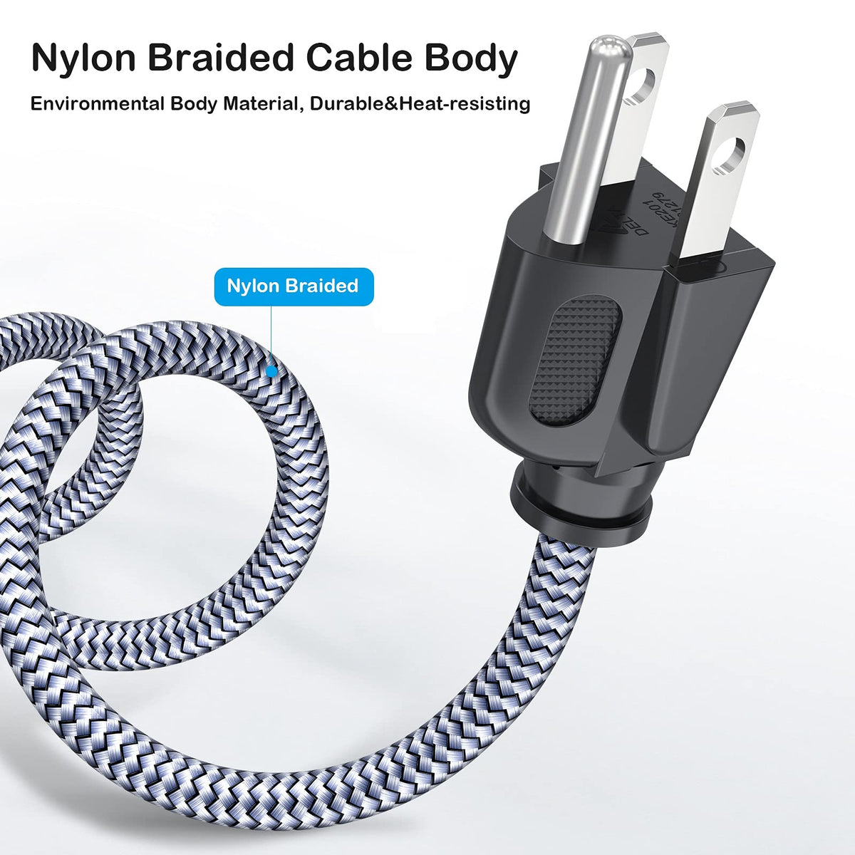 Goalfish 3-prong AC cable with sturdy plug end for TVs and monitors.