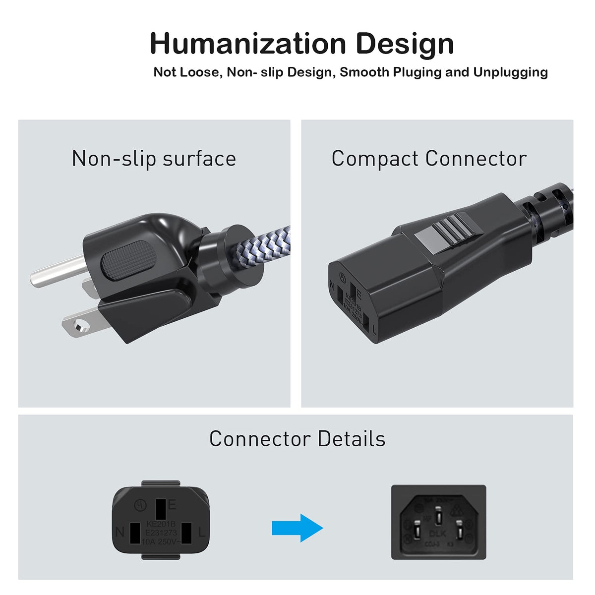 Goalfish nylon-braided cord provides durable, kink-resistant connection for computer setups.