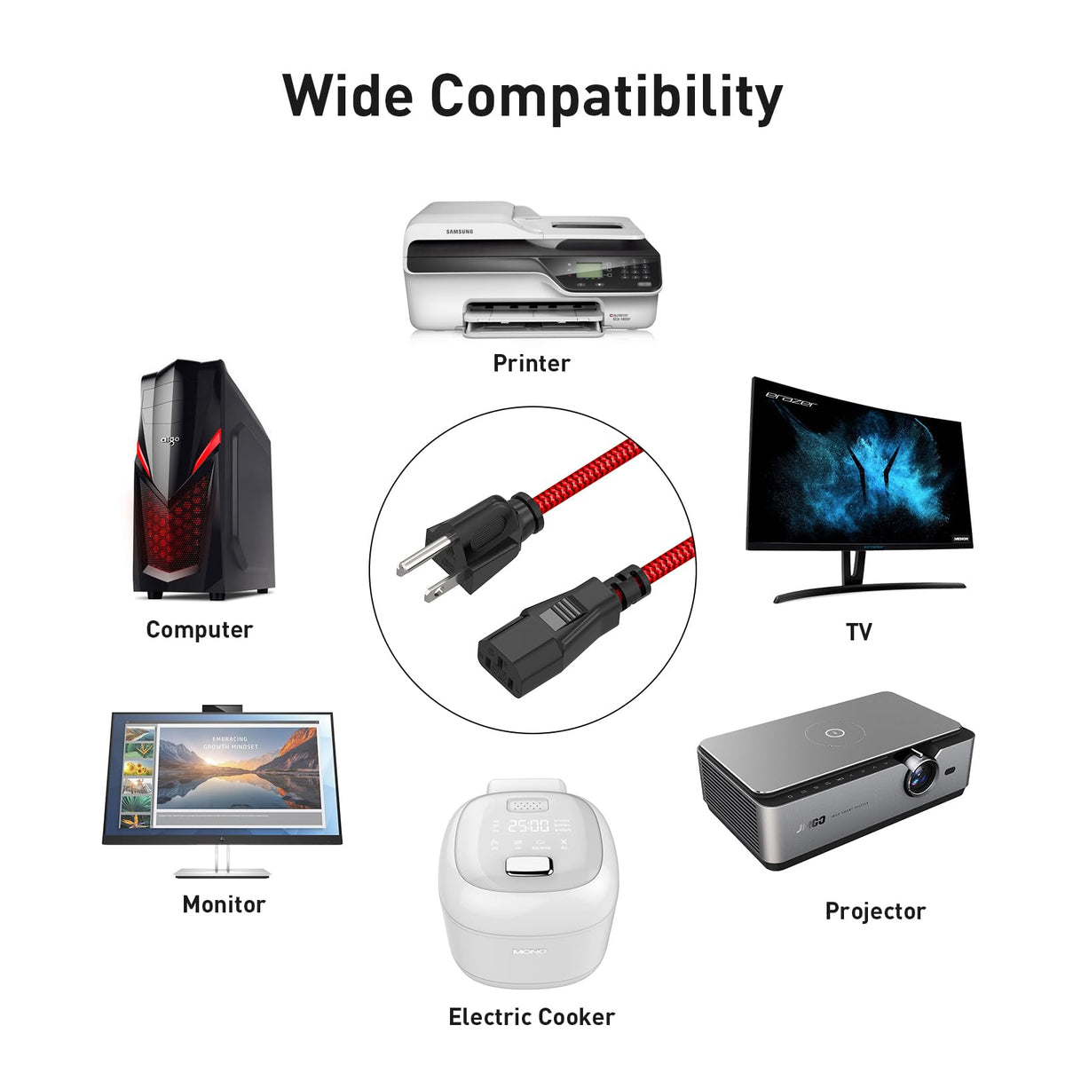 Goalfish power cord with sticky band for easy organization.
