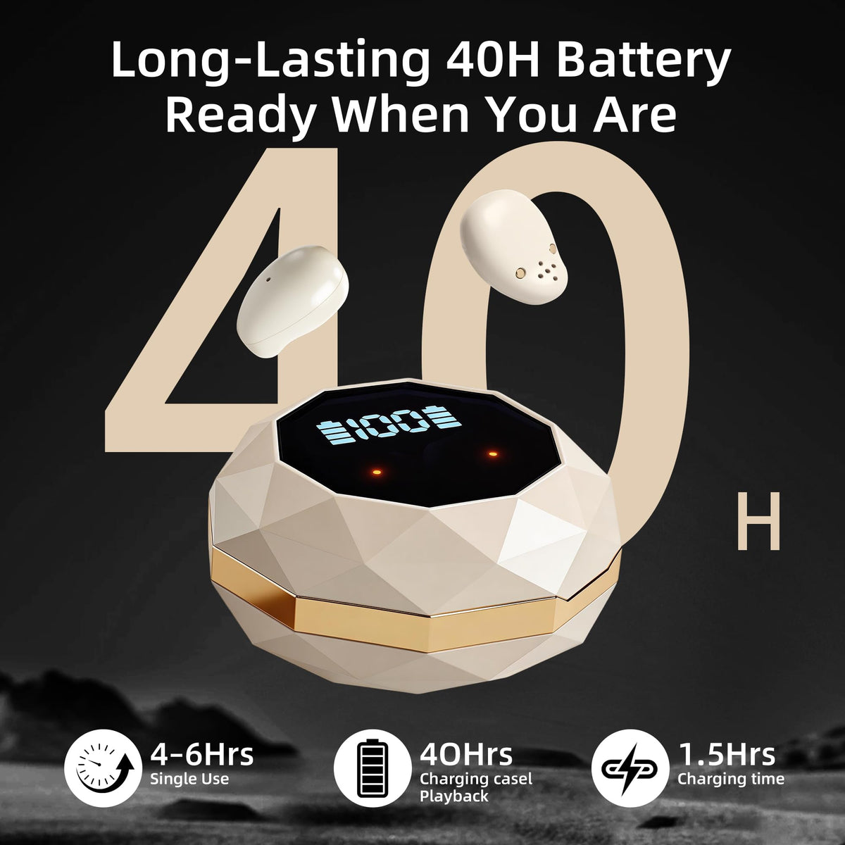 goazzzl charging case LED display visible, indicating battery level and convenience