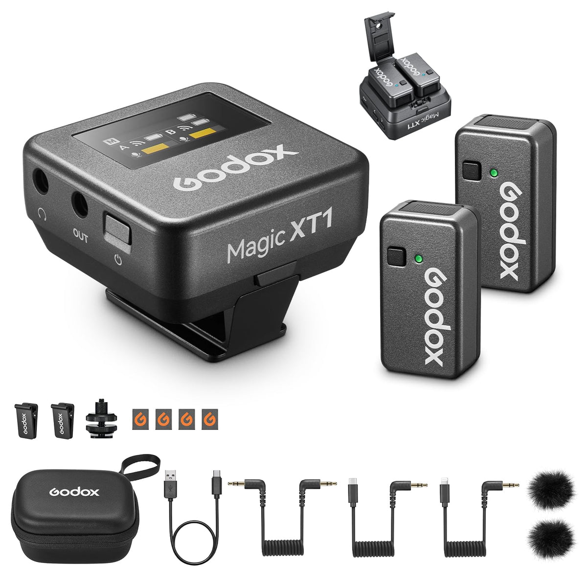 GODOX Magic XT1 microphone clipped to clothing for hands-free on-the-go recording.
