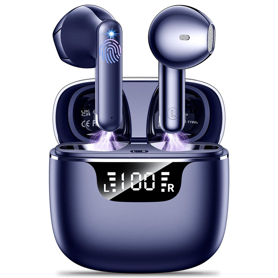 Godyse wireless earbuds with LED case display showing battery status clearly