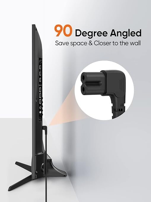 Goffeu 90-degree L-shaped power cord for TVs — prevents bending near the wall.