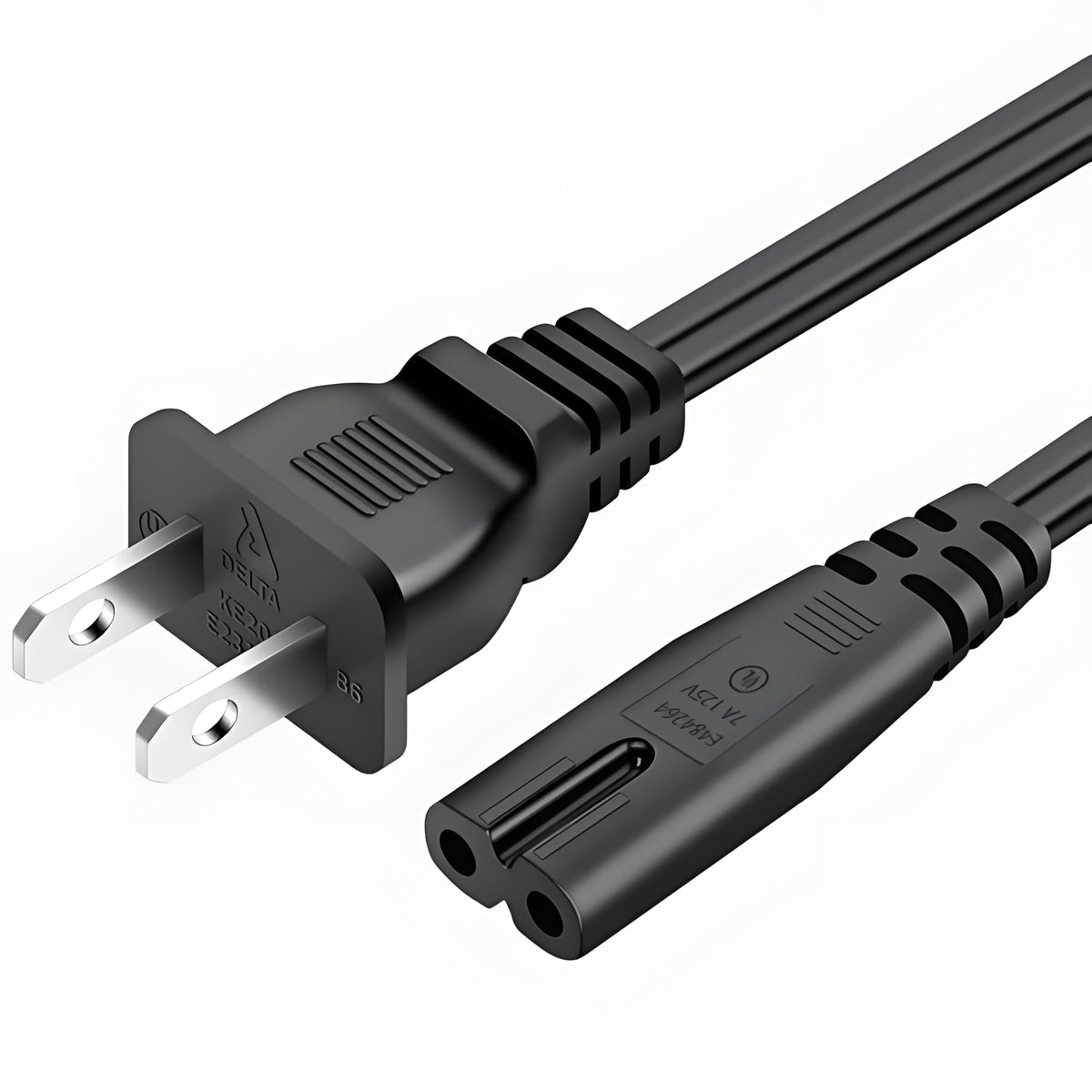 Goffeu 2-prong power cable connected to Samsung TV for reliable power delivery.