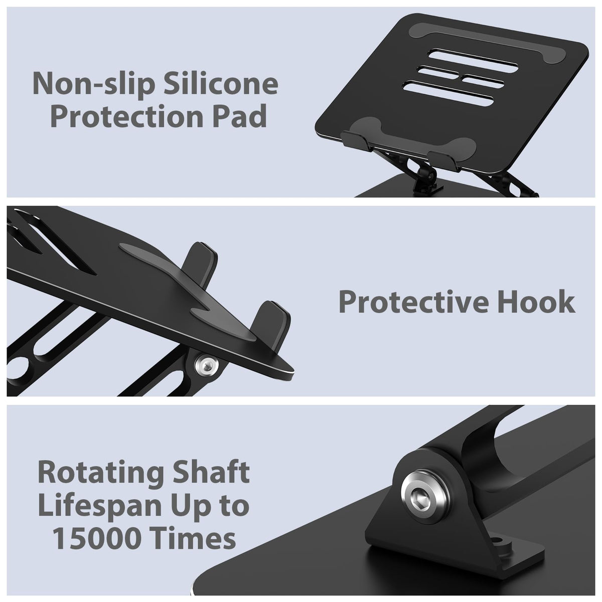 Ergonomic height adjustment on Gogoonike laptop stand reducing neck strain