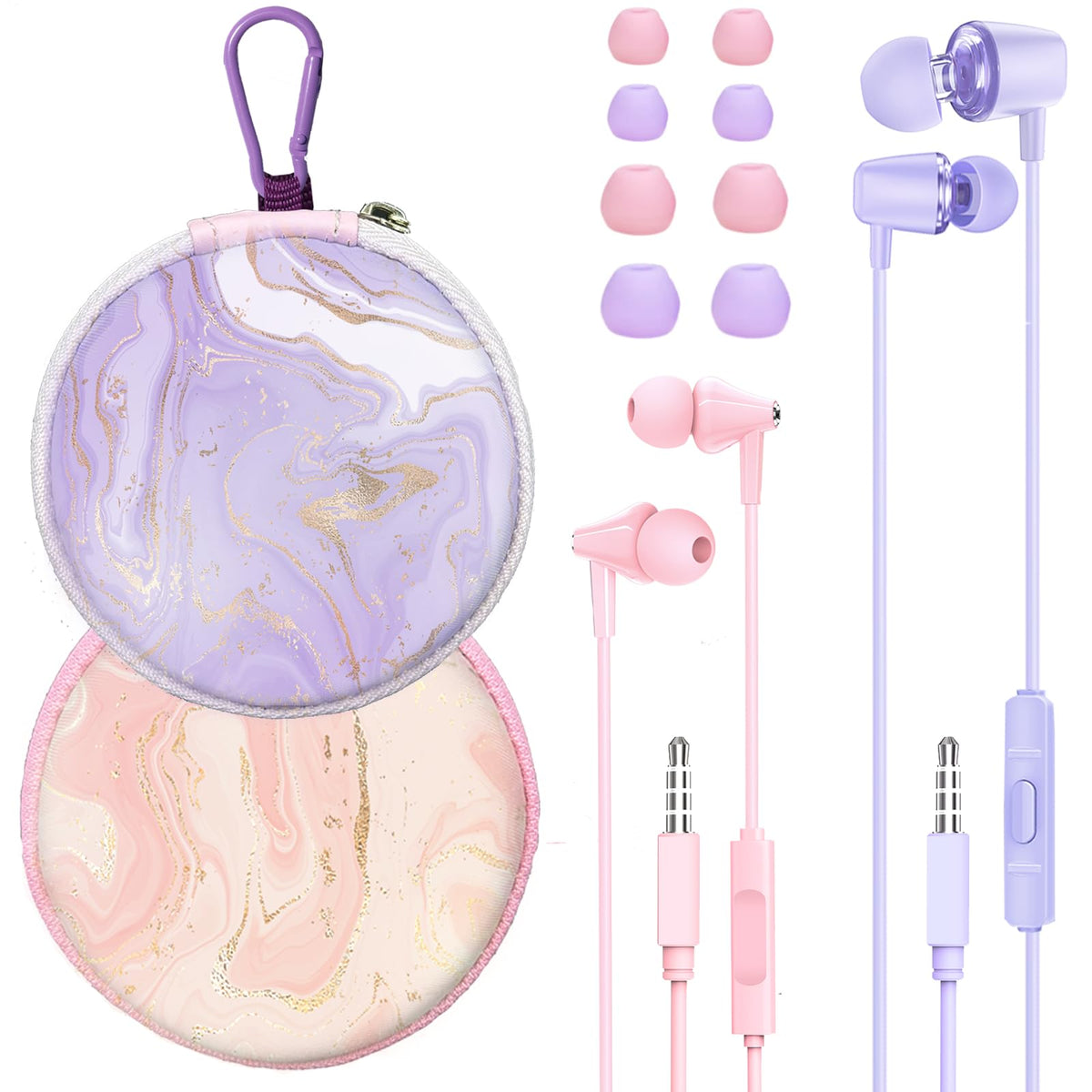 GOGOSINIS kids earbuds with pink-purple case for school use