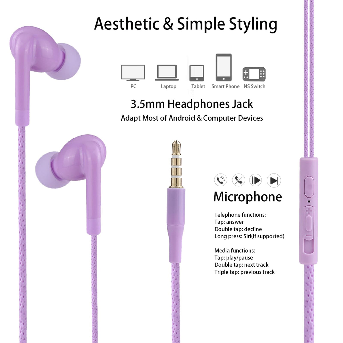 GOGOSINIS wired earphones 3.5mm jack, compatible with most devices.