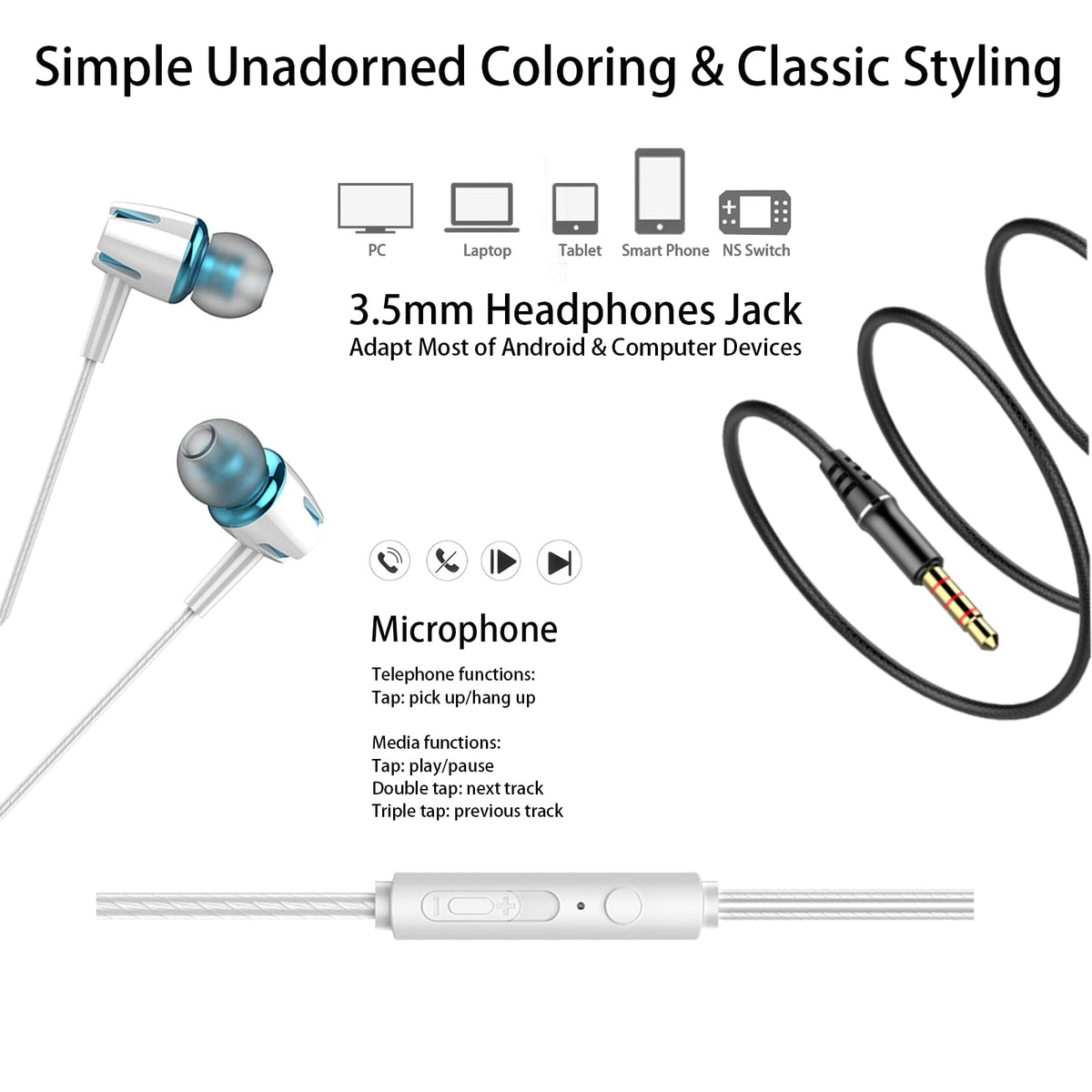 GOGOSINIS wired earphones with built-in mic for hands-free calls and learning videos.