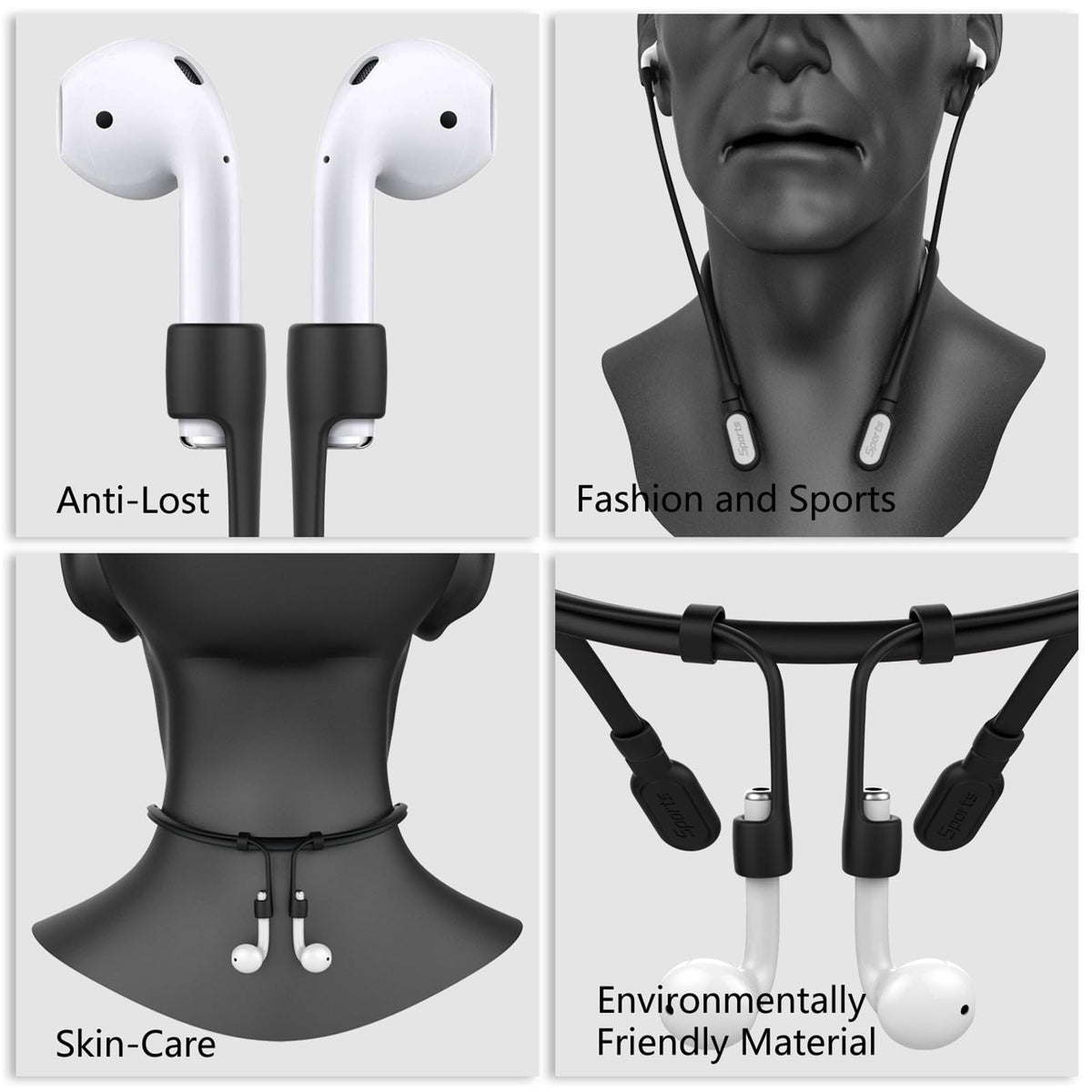 GOGOSODU black with white accent neckband complements AirPods nicely.