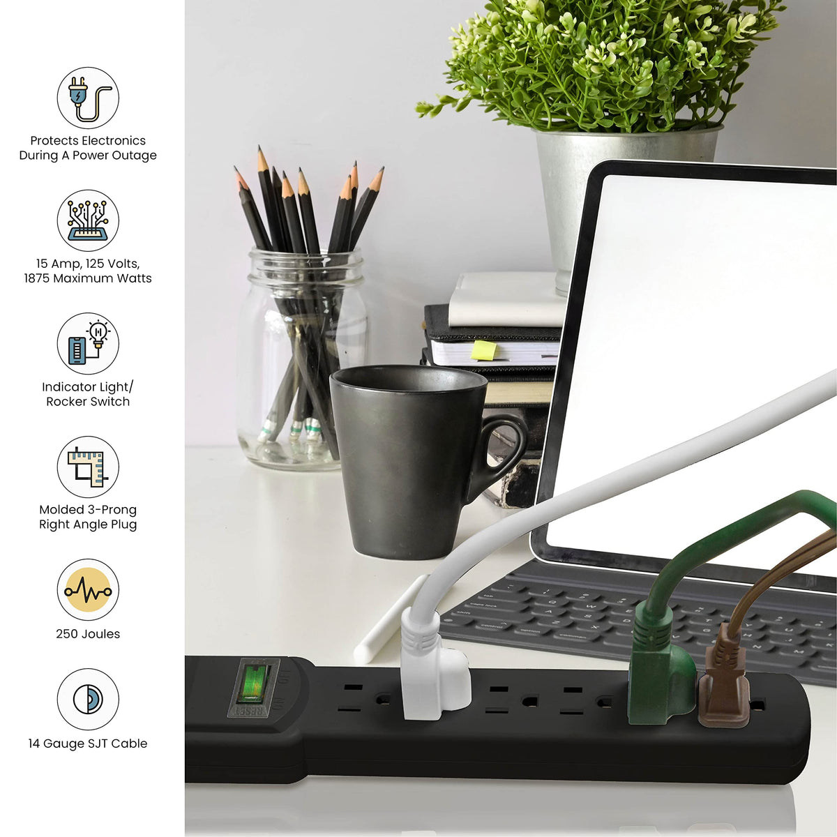 Power By GoGreen GG-16106MSBK 14-gauge cord delivers durable reach.