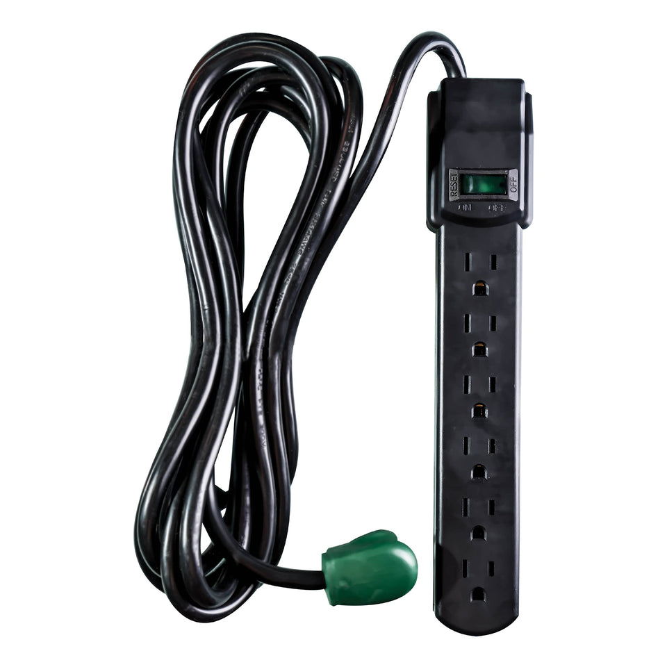 Power By GoGreen GG-16106MSBK six-outlet surge protector safeguards multiple devices.