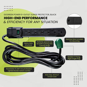 Power By GoGreen GG-16106MSBK back mounting slots for wall or desk setup.