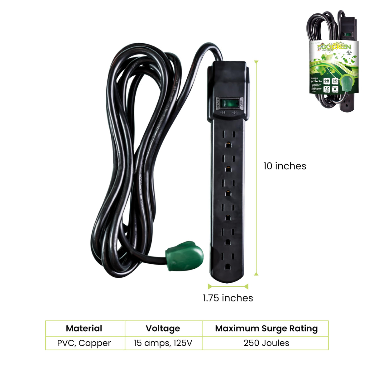 GoGreen Power close-up of resettable rocker switch and indicator light for safety