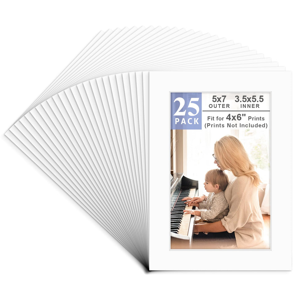 Golden State Art front pack showing 25 white 5x7 mats, ideal for consistent framing