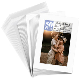 Golden State Art 5x7 white bevel-cut mat for 4x6 photos, archival framing ready.