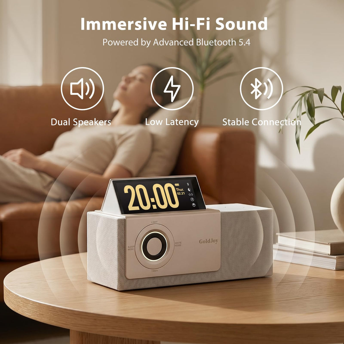 GoldJoy flip-up LCD display keeps date and time for quick reference.