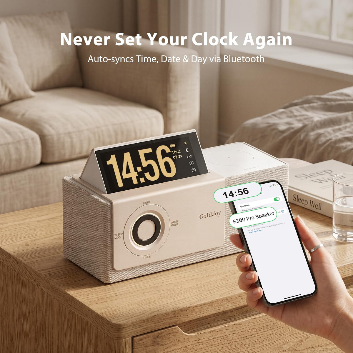 GoldJoy wireless charging pad powering a compatible phone wirelessly
