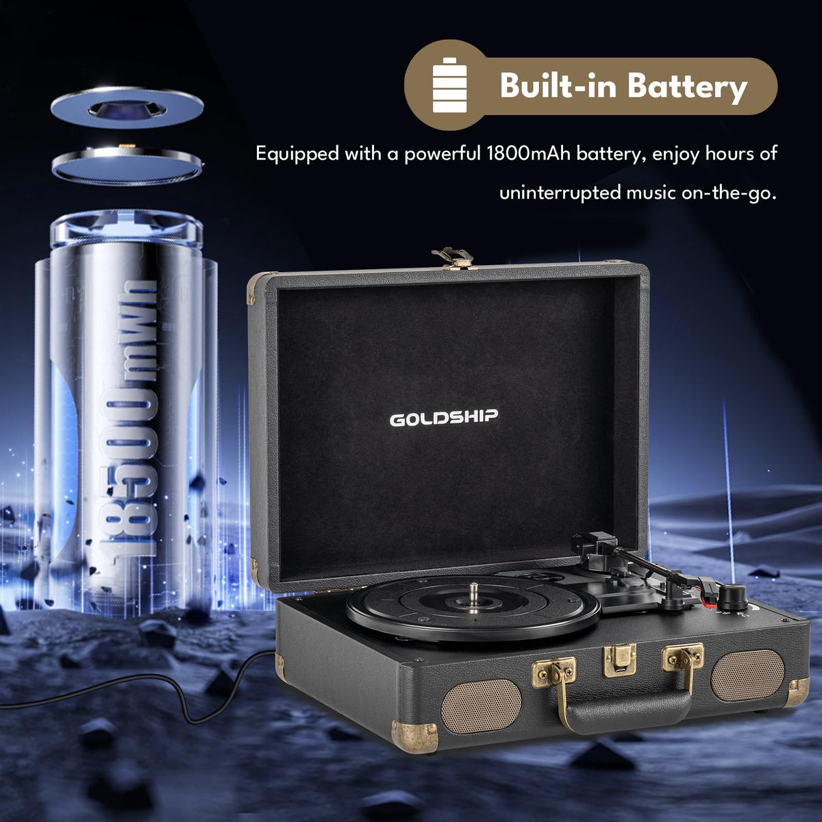 GOLDSHIP lifestyle image of player outdoors showing portable Bluetooth listening anywhere