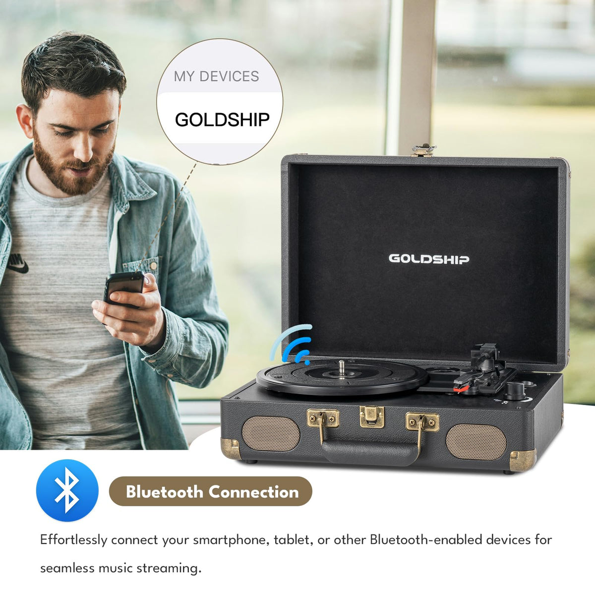 GOLDSHIP side view highlighting suitcase handle for easy portability and travel convenience