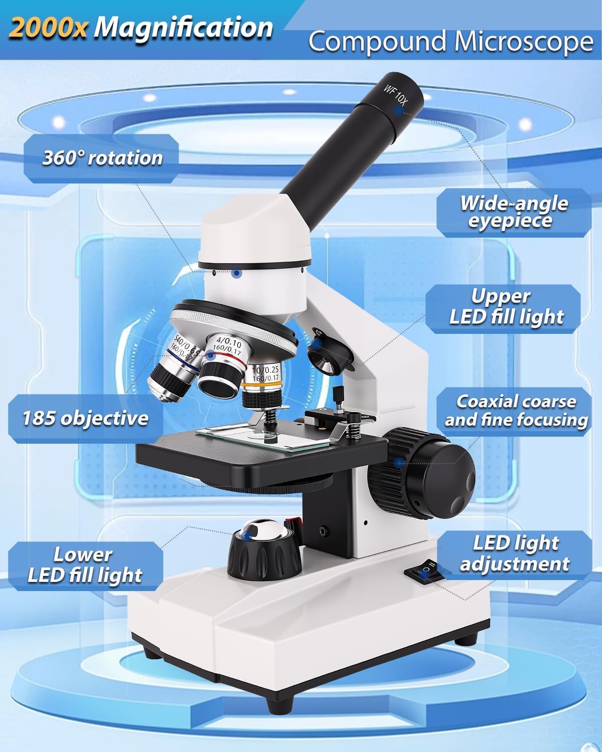 Goldstyle 2500x magnification enables detailed observation of tiny structures.