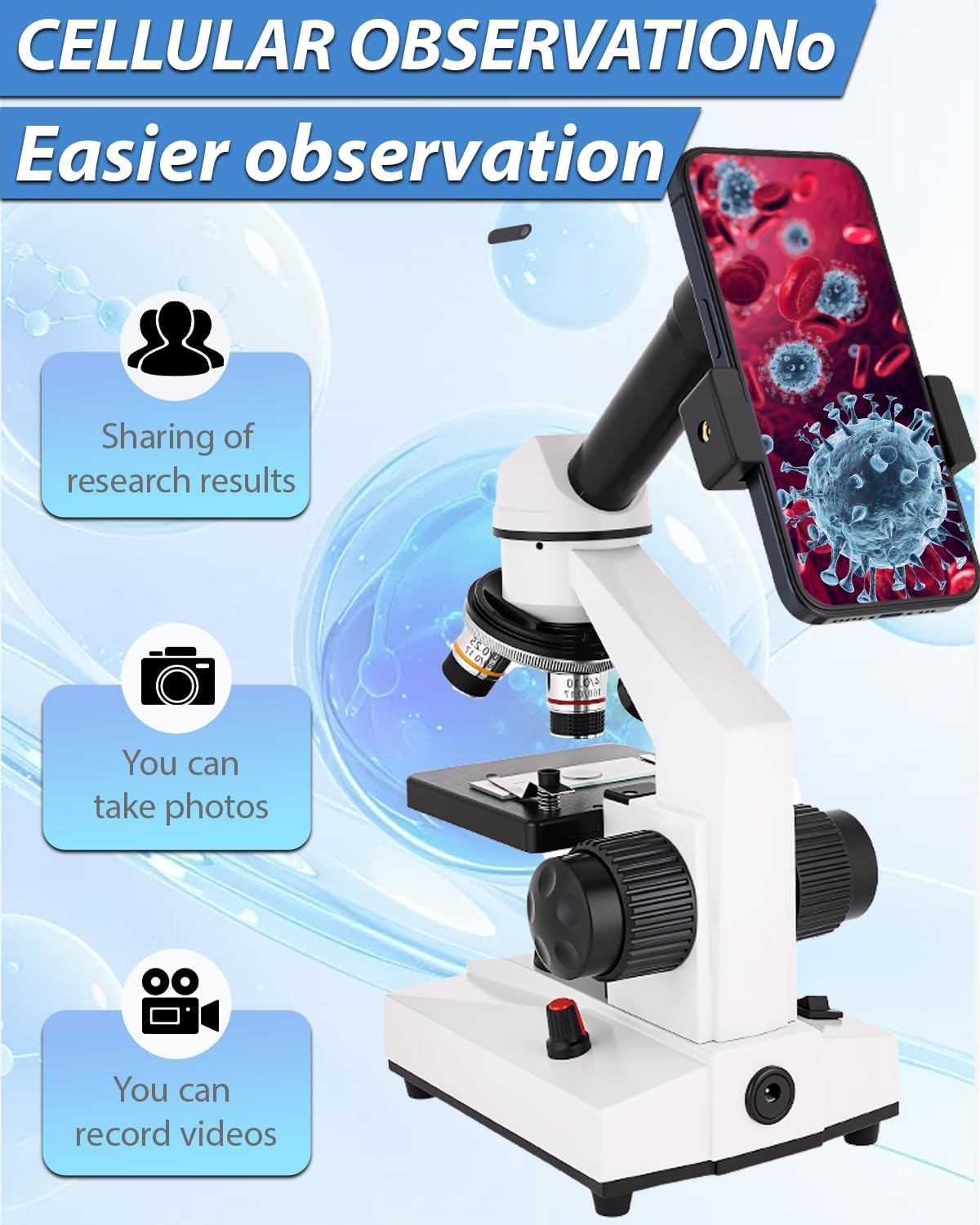 Goldstyle phone adapter supports capturing photos and videos during experiments.