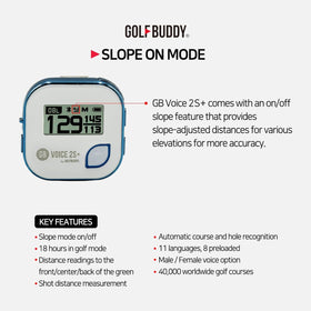 GolfBuddy Voice 2S+ audio output showing real-time distance prompts on the course.
