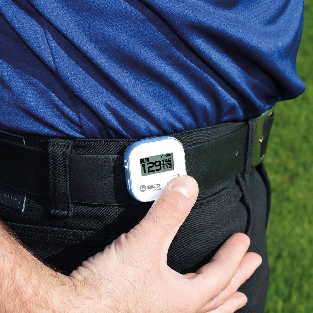Golf Buddy Voice 2S+ reads center green distance with a push of a button.
