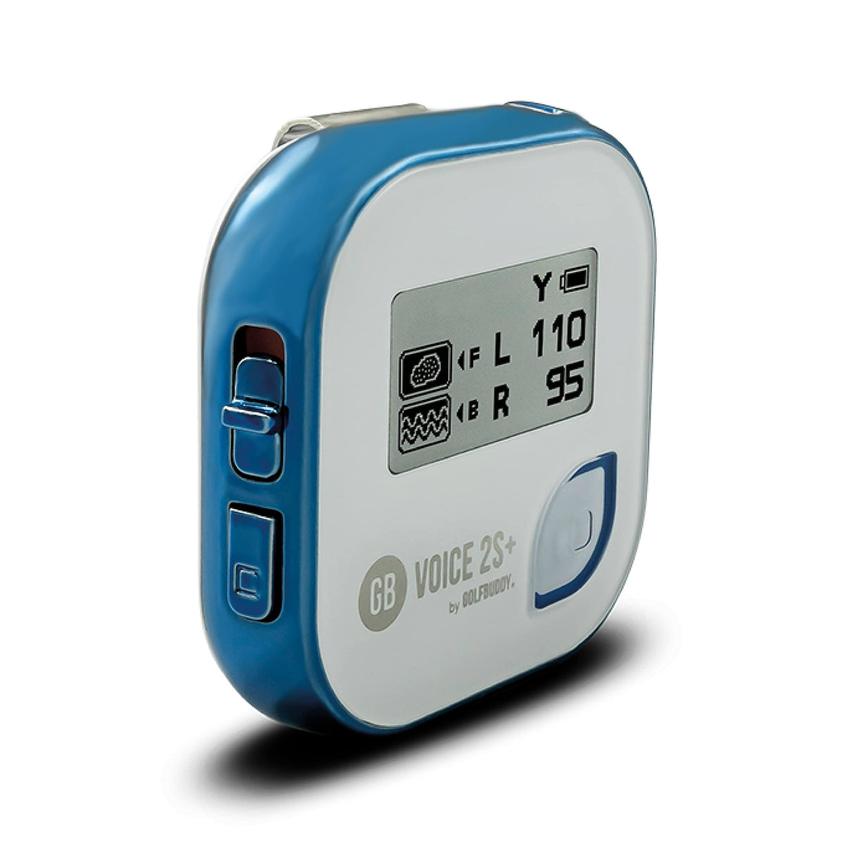 Golf Buddy Voice 2S+ audible distances read aloud for front, center, back of greens.