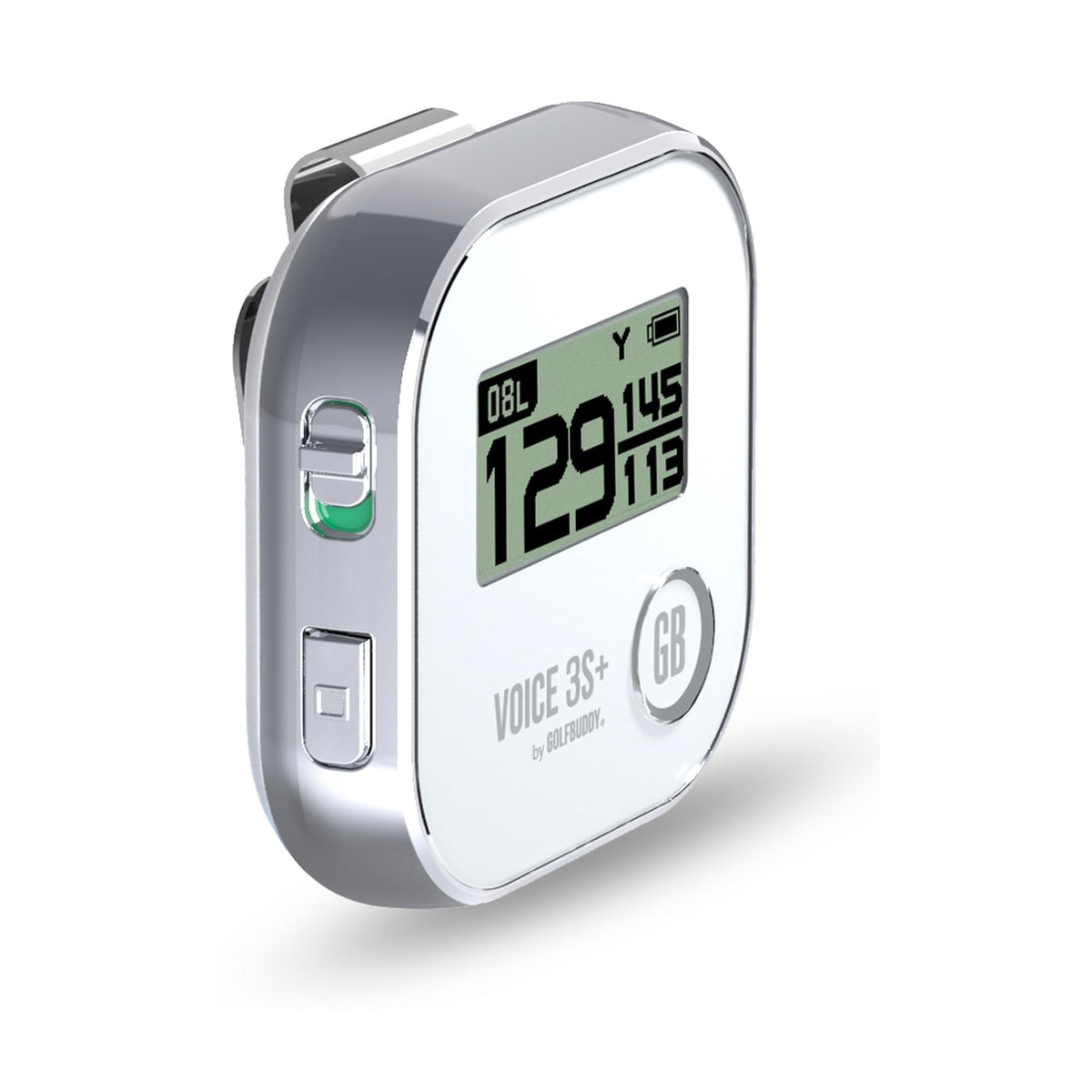 Golf Buddy Voice 3S+ LCD display shows distances on demand.